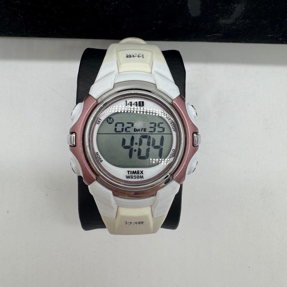 Timex 1440 Sports Digital Watch White Rose Gold T5G881 Indiglo WR50M Mens Womens